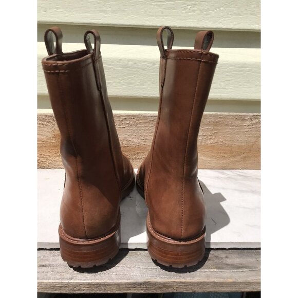 Ralph Lauren Evelynn Brown Short Slip On Logo Leather Boots Women's 8 39 - Picture 5 of 13